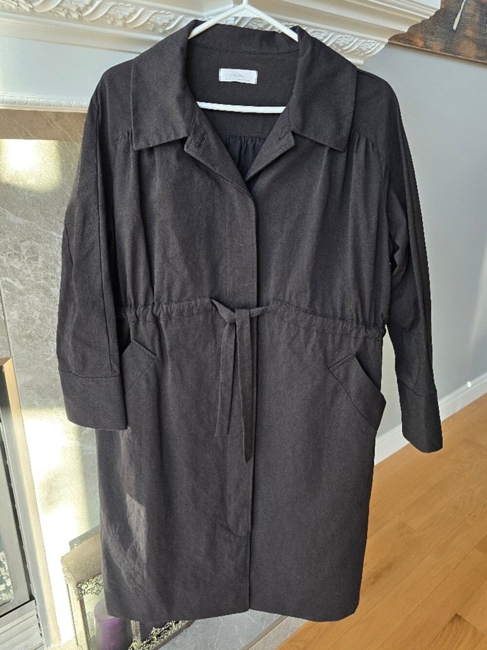 Oak&Fort minimalist durable cotton drawstring trench coat black, small